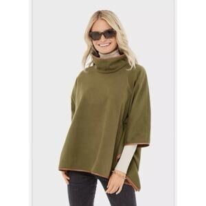 Tuckernuck Piper Leather Trimmed Funnel Neck Poncho Women's One Size Olive Green